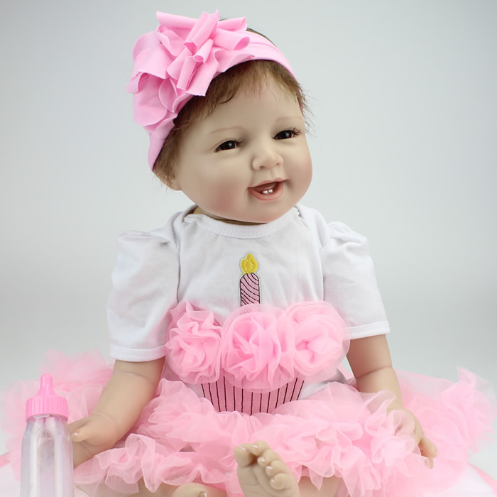 Baby-Doll-Collectible-22-inch-55cm-Soft-Silicone-Smiling-Newborn-Babies-Toy-Lifelike-Baby-Dolls-For